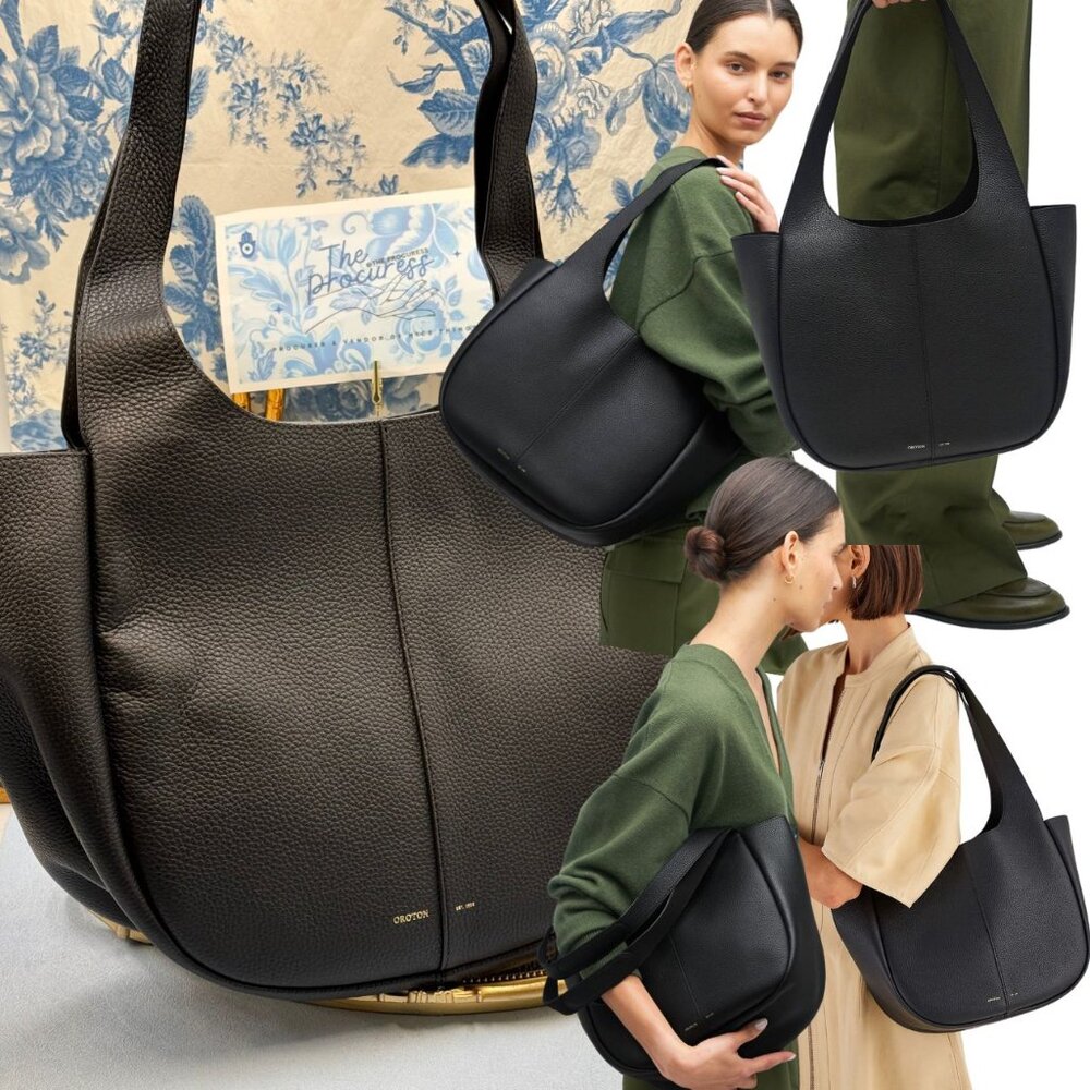 🆕 OROTON 🧿 NWOT Emilia Tote Bag, Black Pebble Leather
